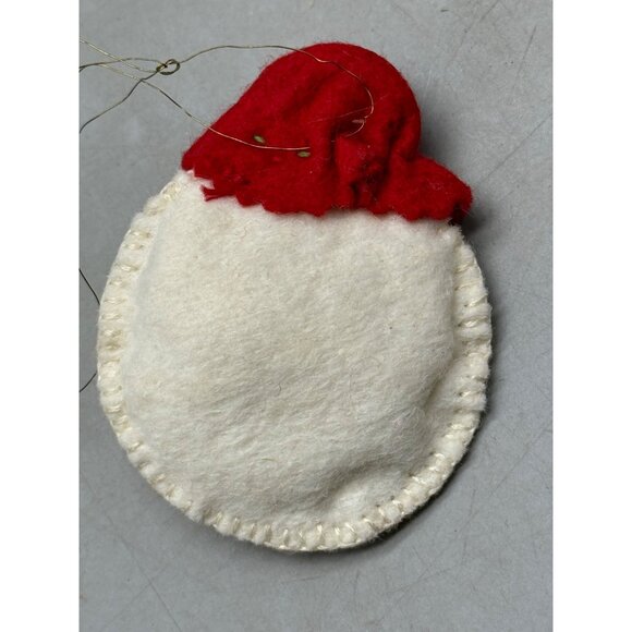 Vintage snowman head handmade tree ornament holly red white 2.25x3" felt READ - Picture 3 of 7